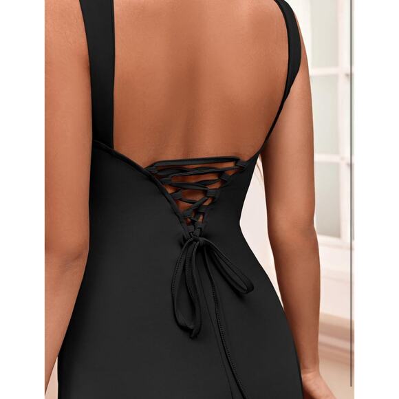 Fisoew Women's Sexy Backless Dress Summer Bodycon Tank Sleeveless Open Back - Picture 2 of 4